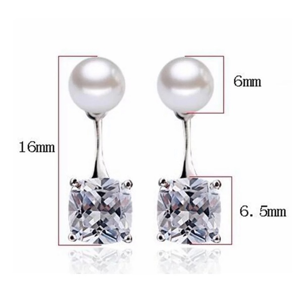 Sterling Silver Diamond Pearl Stud Earrings - Picture 4 of 4